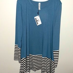 NWT Women’s blue tunic with black & white stripes